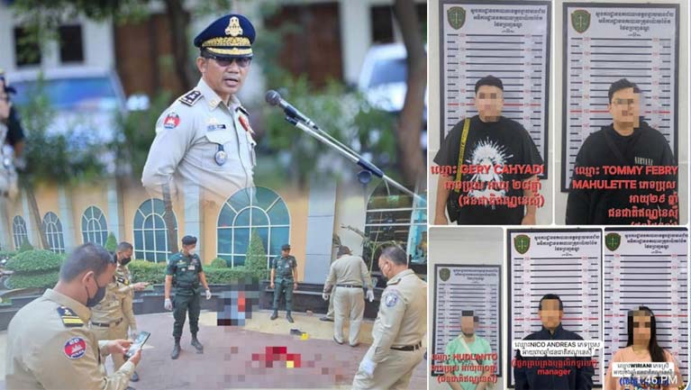 ឃាត់ខ្លួន​ជនសង្ស័យ​០៥​នាក់ បញ្ជូនទៅ​តុលាការ ពាក់ព័ន្ធ​ករណី​ជនជាតិ​ឥណ្ឌូនេស៊ី​ម្នាក់ លោត​សម្លាប់ខ្លួន នៅ​កាស៊ីណូ​ក្រោន​រី​សត